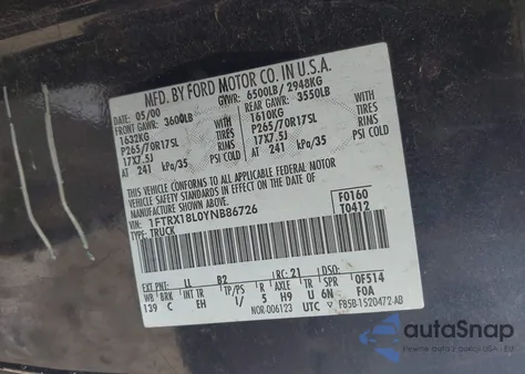 2000 Ford F-150 Lariat/Work Series/Xl/Xlt z USA, uszkodzony, nr VIN 1FTRX18L0YNB86726